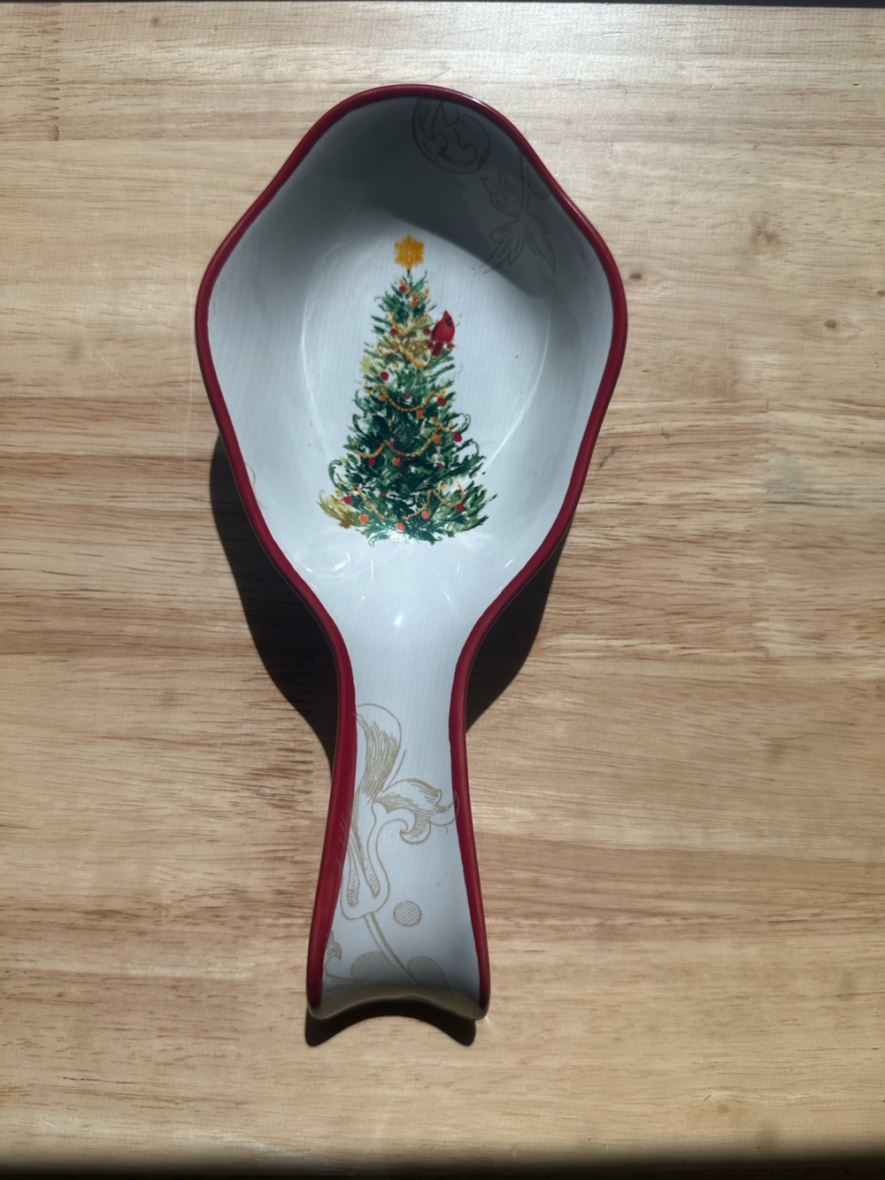 Thirty fifth and main Ceramic Holiday Spoon Rest with Christmas Tree & cardnial